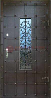 Стальная дверь со стеклом и ковкой ДСК-84 с утеплением в Перми