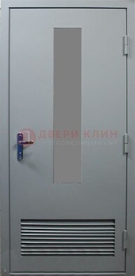 Серая металлическая техническая дверь с декоративной вставкой ДТ-14 в Перми