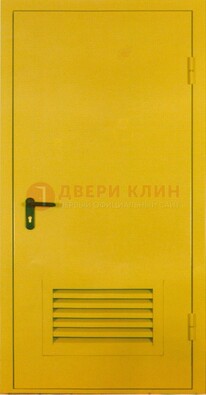 Желтая металлическая противопожарная дверь с вентиляционной решеткой ДТ-15 в Перми