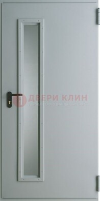 Белая железная противопожарная дверь со вставкой из стекла ДТ-9 в Перми