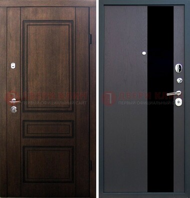 Входная дверь Итальянский орех с МДФ с черным стеклом ДМ-1199 в Перми