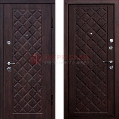 Коричневая металлическая дверь с МДФ с двух сторон ДМ-1555 в Перми