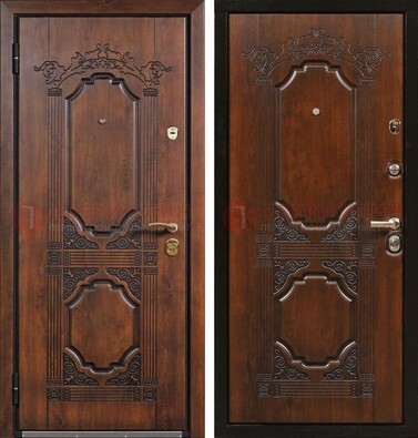 Коричневая железная дверь с виноритом и узором ДВТ-211 в Перми
