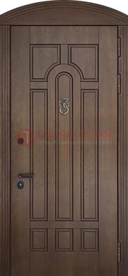 Коричневая стальная дверь с виноритом в форме арки ДВТ-237 в Перми