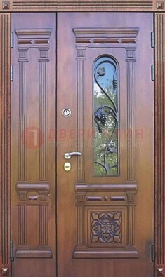 Железная коричневая филенчатая дверь с виноритом и МДФ ДВТ-85 в Перми
