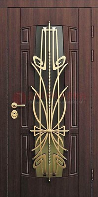 Железная темная дверь с виноритом и МДФ со стеклом ДВТ-86 в Перми