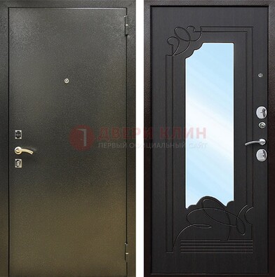 Железная темная дверь c порошковым напылением и МДФ с узором и зеркалом ДЗ-111 в Перми