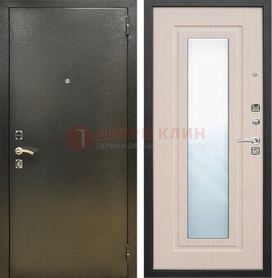 Входная темная дверь c порошковым покрытием и МДФ Белый дуб и зеркалом ДЗ-112 в Перми