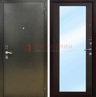 Входная темно-серая дверь c порошковым покрытием и МДФ с зеркалом ДЗ-114 в Перми