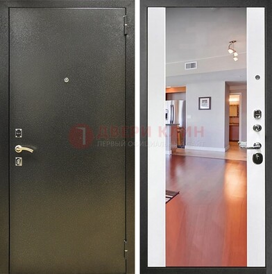Входная темно-серая дверь c порошковым покрытием и Белой МДФ с зеркалом ДЗ-115 в Перми