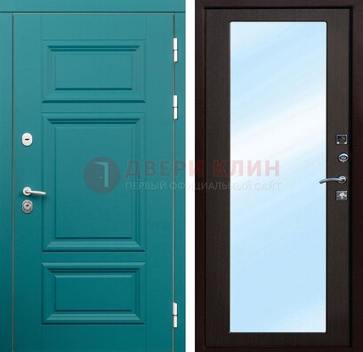 Зеленая входная дверь терморазрыв c виноритом и МДФ с зеркалом ДЗ-122 в Перми