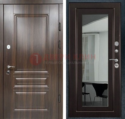 Железная коричневая дверь с МДФ Венге c зеркалом ДЗ-124 в Перми