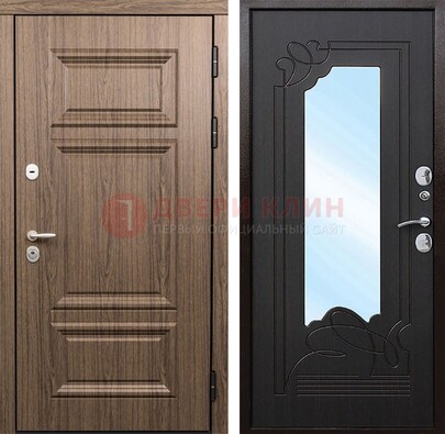 Входная коричневая дверь с зеркалом МДФ Венге ДЗ-127 в Перми