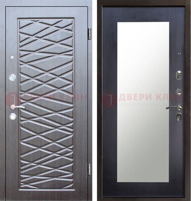 Современная серая входная дверь МДФ с зеркалом ДЗ-145 в Перми