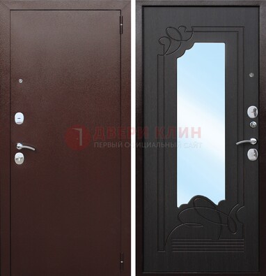 Коричневая стальная дверь с зеркалом ДЗ-18 в Перми
