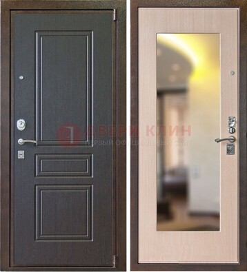Коричневая стальная дверь с зеркалом МДФ внутри ДЗ-27 в Перми
