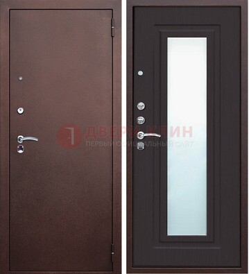 Коричневая металлическая дверь с зеркалом ДЗ-43 в Перми