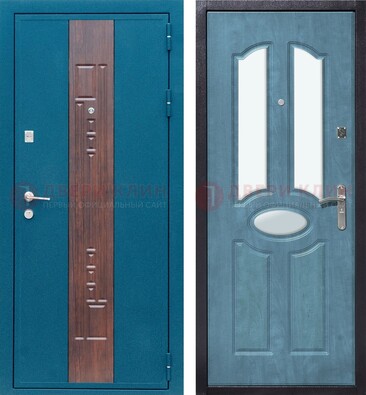 Голубая металлическая дверь МДФ с тремя зеркальными вставками ДЗ-78 в Перми