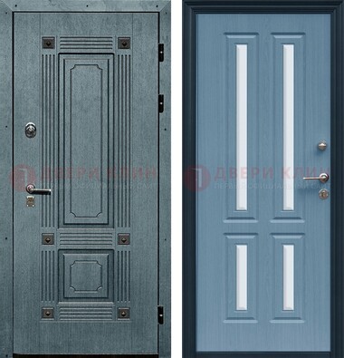 Голубая филенчатая дверь с МДФ и зеркальными вставками внутри ДЗ-80 в Перми