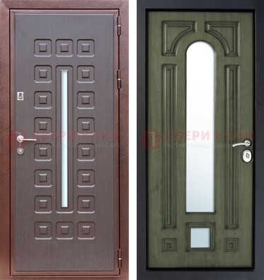 Металлическая дверь МДФ со стеклянной вставкой снаружи и зеркальными внутри ДЗ-84 в Перми