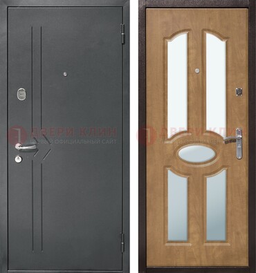 Железная серая дверь с порошковым напылением и МДФ с зеркалом ДЗ-90 в Перми