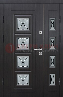 Чёрная двухстворчатая железная дверь с МДФ и витражом ВЖ-35 в Перми